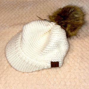 C.C Hat with Fur Pom Pom